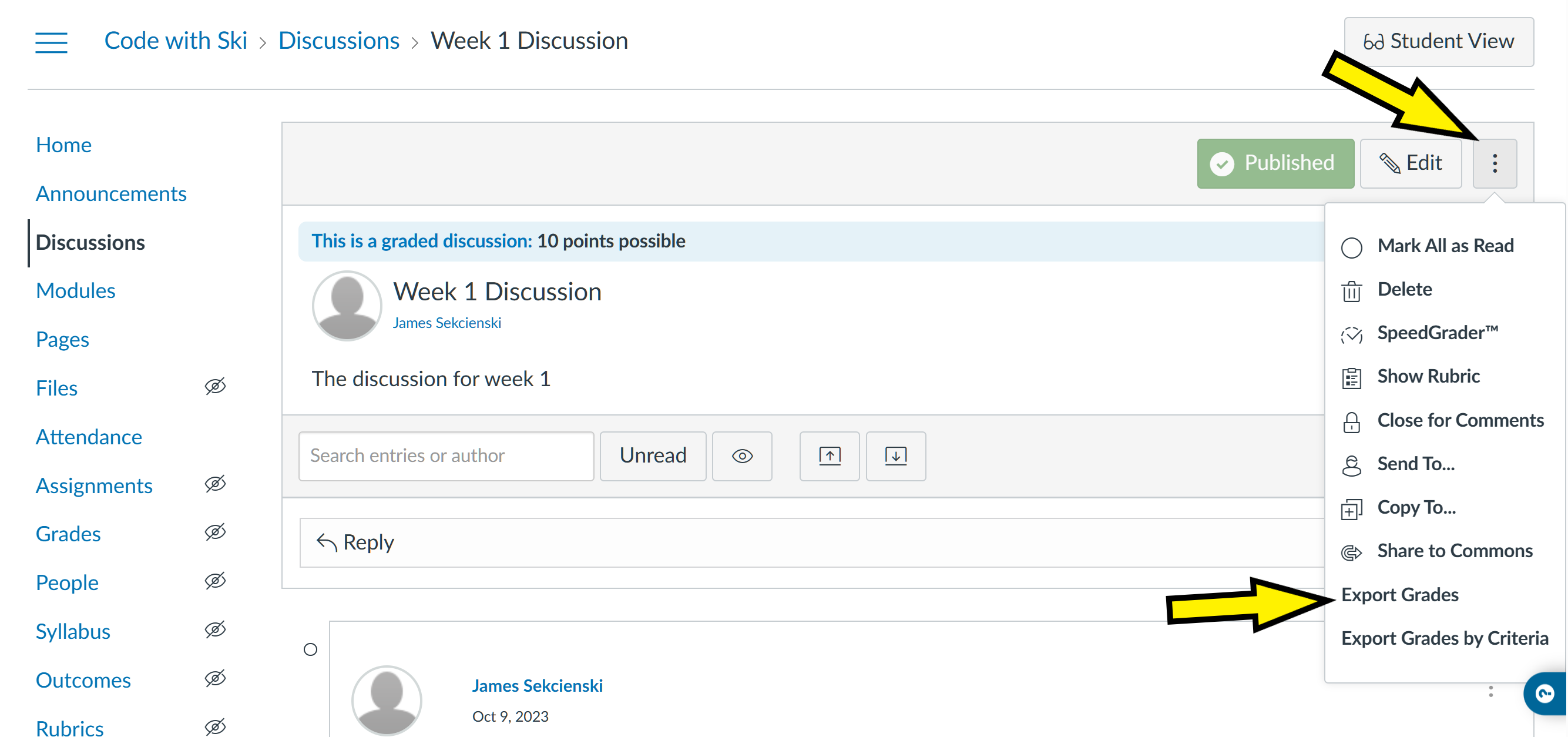 discussion board export grades